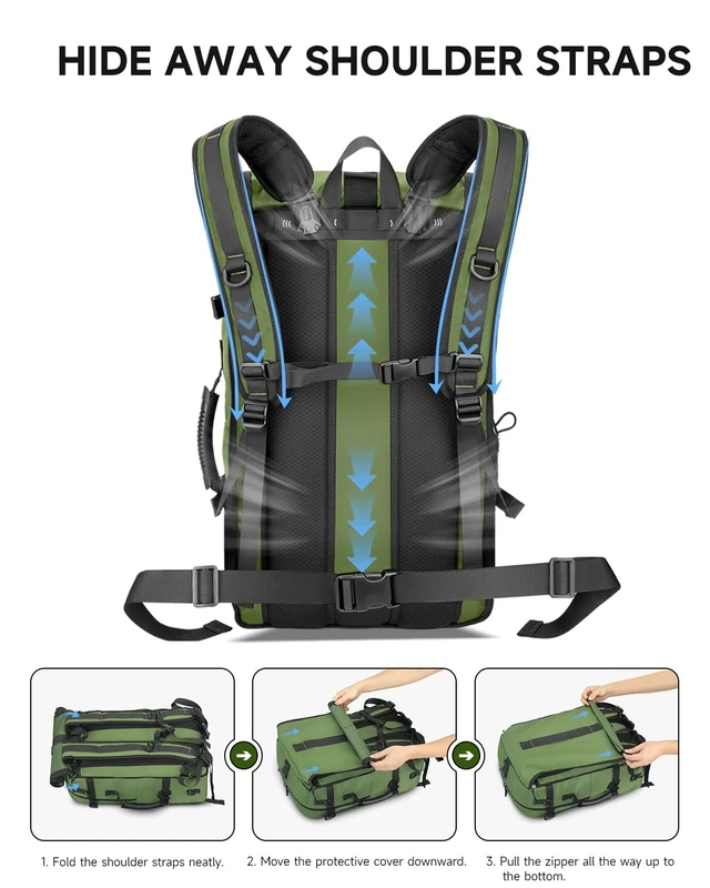 Alt view image 6 of 7 - Travel Backpack for Men,40L Carry On Backpack Fits 16" Laptop 3 in 1 Luggage Duffle Bag with USB Charging Port, Shoe Compartment,for Weekend Getaway, Overnight Trip,Green