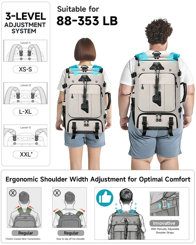 Alt view image 5 of 7 - Travel Backpack for Men,40L Carry On Backpack Fits 16" Laptop 3 in 1 Luggage Duffle Bag with USB Charging Port, Shoe Compartment,for Weekend Getaway, School Book Bag,Overnight Trip,Beige