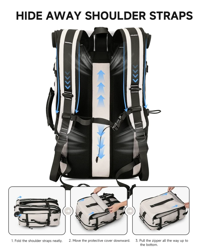 Alt view image 6 of 7 - Travel Backpack for Men,40L Carry On Backpack Fits 16" Laptop 3 in 1 Luggage Duffle Bag with USB Charging Port, Shoe Compartment,for Weekend Getaway, School Book Bag,Overnight Trip,Beige