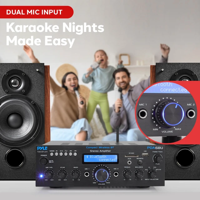 Alt view image 4 of 7 - Wireless Bluetooth Power Amplifier System- 200W Dual Channel Sound Audio Stereo Receiver w/USB, SD, AUX, MIC w/Echo, Radio, LCD - Home Theater Entertainment via RCA, Studio Use, Black - PDA6BU.6