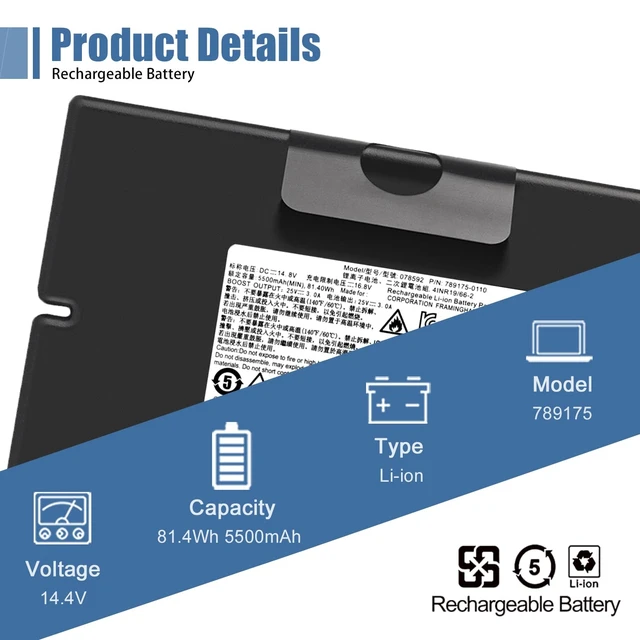 Alt view image 2 of 7 - 789175 078592 Battery Replacement for Bose S1 pro Battery Pack 789175-0100 789175-0110 789175-0010 4INR19/66-2 14.8V 81.4Wh 5500mAh