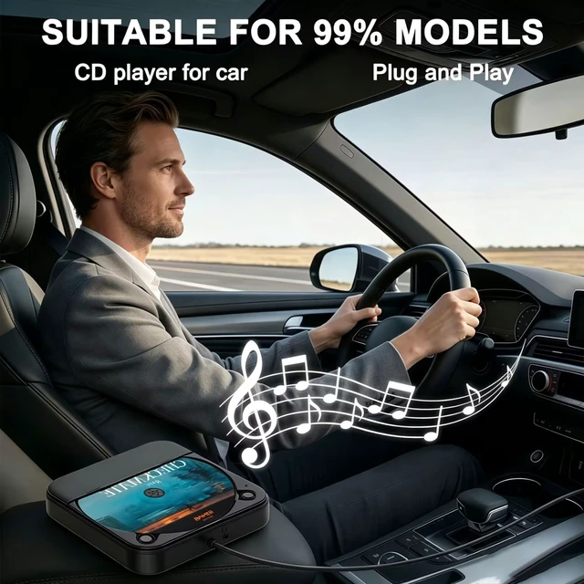 Alt view image 2 of 7 - CD Player for Car, External Portable Car CD Players with USB/AUX Port, Universal USB CD Player for Vehicle, Laptop, TV, Computer, for Android 4.4 and Above Navigation