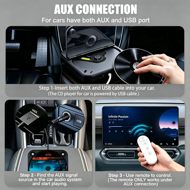 Alt view image 5 of 7 - CD Player for Car, External Portable Car CD Players with USB/AUX Port, Universal USB CD Player for Vehicle, Laptop, TV, Computer, for Android 4.4 and Above Navigation