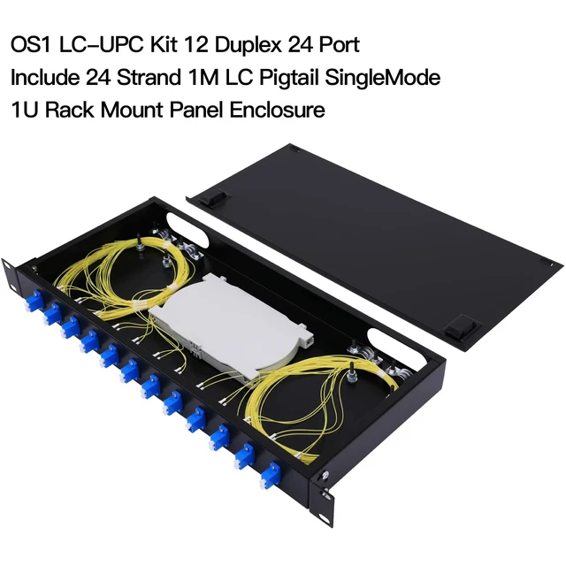 Alt view image 2 of 7 - 12 Duplex 24 Port LC-OS1 Rack Mount Enclosure Box + Splice Trays Fiber Cables Spool SingleMode LC-UPC Kit (Include 1M 24Strand Pigtail+24 Core LGX Loaded Patch Panel - Fits 19" Racks Cabinet