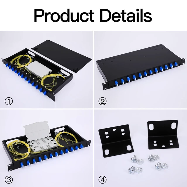 Alt view image 3 of 7 - 12 Duplex 24 Port LC-OS1 Rack Mount Enclosure Box + Splice Trays Fiber Cables Spool SingleMode LC-UPC Kit (Include 1M 24Strand Pigtail+24 Core LGX Loaded Patch Panel - Fits 19" Racks Cabinet