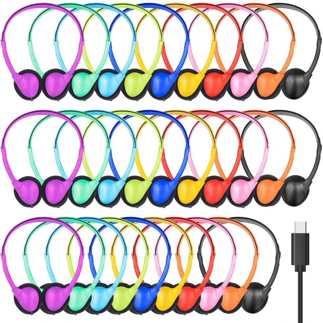 Main image of USB Type C Headphones Bulk for Kids Classroom School 30 Pack,USB C Wired Headphones for School Children Student Compatible with Pad Smartphones Tablet Chromebooks (Mixed Colors)