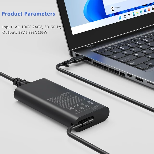 Alt view image 3 of 7 - 165W Gan USB C Charger Replacement for Dell Precison 5690 Compatible with Dell Precision 5680 3581 3580,Latitude 7640 7340 5540 Pro Rugged Laptop DA165PM210,LA165PM210,HA165PM210