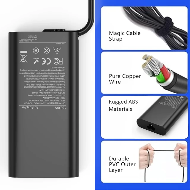 Alt view image 5 of 7 - 165W Gan USB C Charger Replacement for Dell Precison 5690 Compatible with Dell Precision 5680 3581 3580,Latitude 7640 7340 5540 Pro Rugged Laptop DA165PM210,LA165PM210,HA165PM210