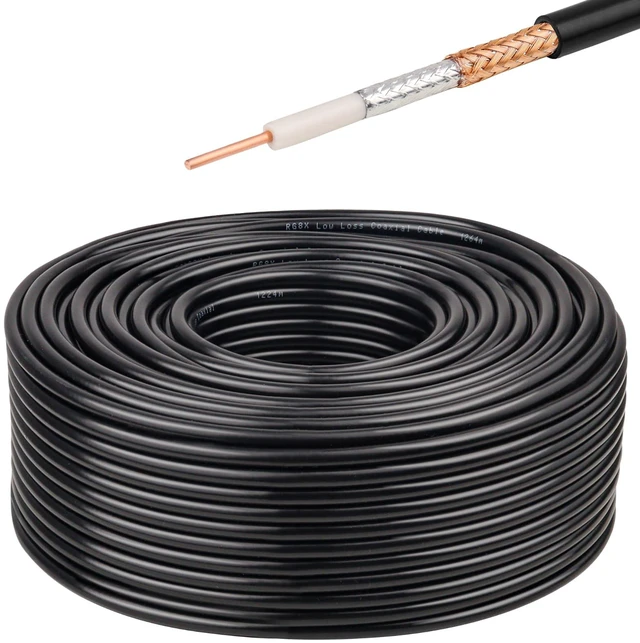 Main image of RG8X Coaxial Cable 200FT 50 Ohm - Solid Copper Core, PVC Jacket, Low Loss, Ideal for Antenna, CB Radio, and Ham Radio Applications