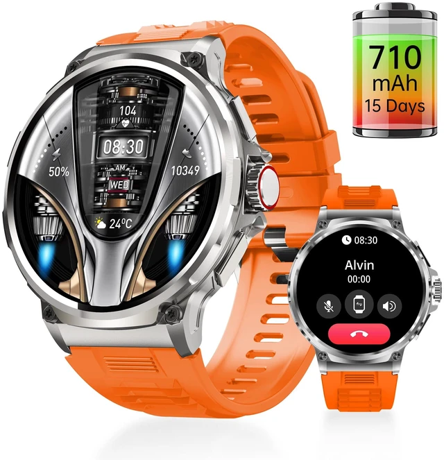 Main image of Smart Watch for Men 1.85" Big Screen Sport Fitness Tracker (Orange) IP67 Waterproof, 710mAh Large Battery, Bluetooth Call, Heart Rate, Outdoor Step Tracker Watch Compatible for iPhone Android