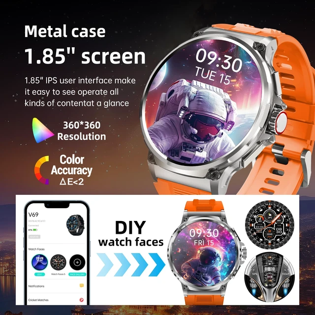 Alt view image 7 of 7 - Smart Watch for Men 1.85" Big Screen Sport Fitness Tracker (Orange) IP67 Waterproof, 710mAh Large Battery, Bluetooth Call, Heart Rate, Outdoor Step Tracker Watch Compatible for iPhone Android