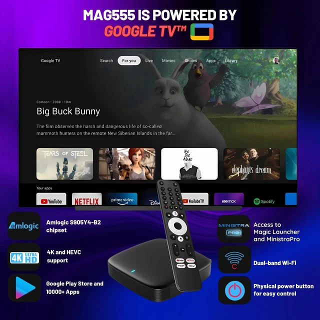 Alt view image 2 of 7 - MAG555 4K Streaming Media Player Google TV OS, Dual-Band Wi-Fi, 4K HDR, Voice-Control Remote Hardware Device Only