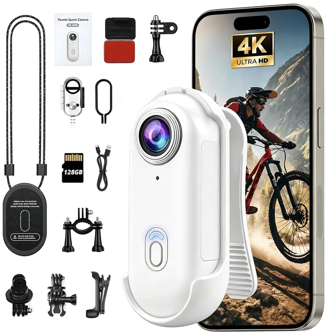 Main image of 4K Mini Thumb Camera, Waterproof Magnetic POV Action Cam, 64GB Hands-Free POV Recording with Magnetic Mount for Cycling, Travel and Daily Vlogging