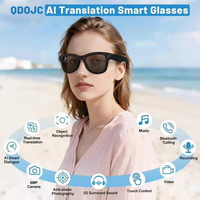 Alt view image 2 of 7 - Smart Glasses with Camera and Bluetooth, 4K Anti-Shake POV Camera Glasses with Charging Case, AI Glasses with Transition Lenses Voice Assistant Recording and Video for Men and Women