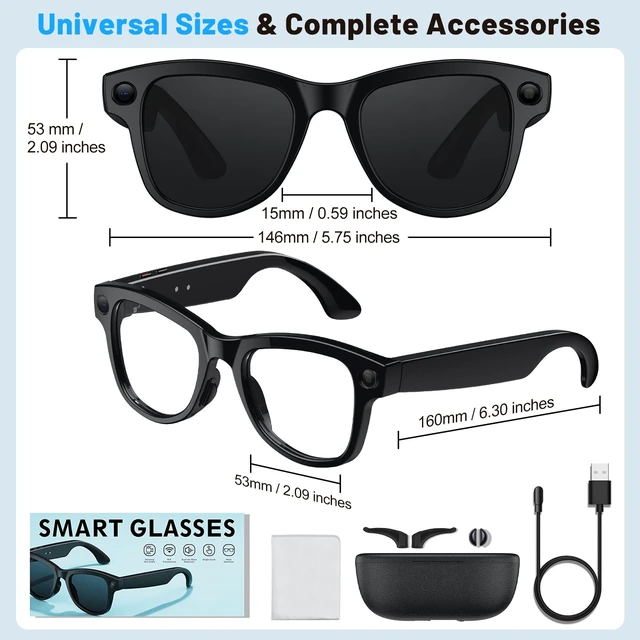 Alt view image 5 of 7 - Smart Glasses with Camera and Bluetooth, 4K Anti-Shake POV Camera Glasses with Charging Case, AI Glasses with Transition Lenses Voice Assistant Recording and Video for Men and Women