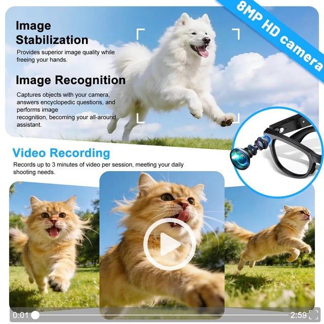 Alt view image 4 of 7 - Smart Glasses with Camera and Bluetooth, 4K Anti-Shake POV Camera Glasses with Charging Case, AI Glasses with Transition Lenses Voice Assistant Recording and Video for Men and Women