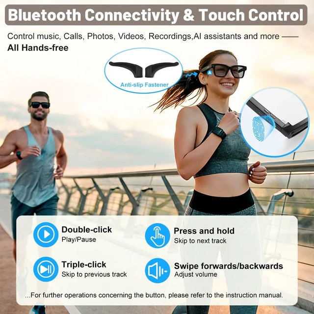 Alt view image 6 of 7 - Smart Glasses with Camera and Bluetooth, 4K Anti-Shake POV Camera Glasses with Charging Case, AI Glasses with Transition Lenses Voice Assistant Recording and Video for Men and Women