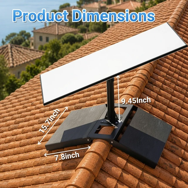 Alt view image 2 of 6 - Compatible with Starlink Gen 3/Standard 4/4X, Heavy Duty Roof Ridge Mount No Drill Pivot Mounting Kit, 360° Rotatable Adjustable Angle, 16x8 Inch Base with Gen 3/Standard 4/4X Pipe Adapter