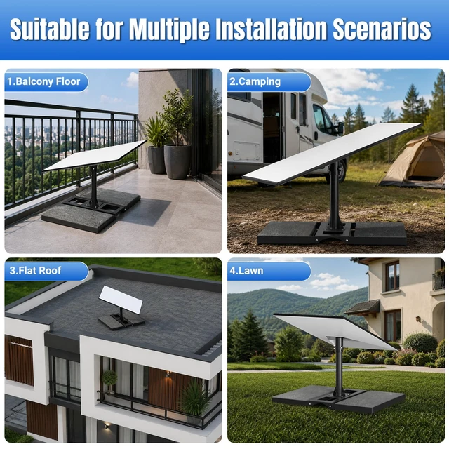 Alt view image 3 of 6 - Compatible with Starlink Gen 3/Standard 4/4X, Heavy Duty Roof Ridge Mount No Drill Pivot Mounting Kit, 360° Rotatable Adjustable Angle, 16x8 Inch Base with Gen 3/Standard 4/4X Pipe Adapter