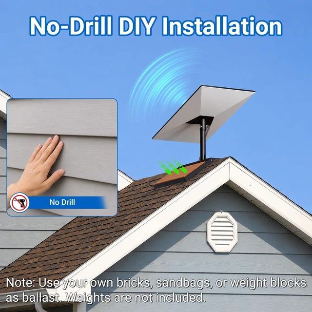 Alt view image 4 of 6 - Compatible with Starlink Gen 3/Standard 4/4X, Heavy Duty Roof Ridge Mount No Drill Pivot Mounting Kit, 360° Rotatable Adjustable Angle, 16x8 Inch Base with Gen 3/Standard 4/4X Pipe Adapter