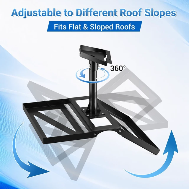 Alt view image 5 of 6 - Compatible with Starlink Gen 3/Standard 4/4X, Heavy Duty Roof Ridge Mount No Drill Pivot Mounting Kit, 360° Rotatable Adjustable Angle, 16x8 Inch Base with Gen 3/Standard 4/4X Pipe Adapter
