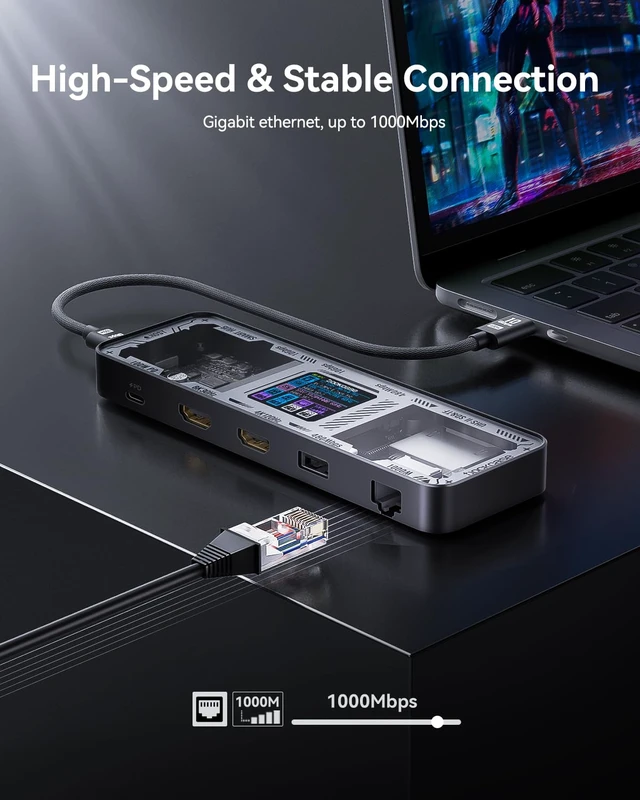 Alt view image 6 of 7 - Explorer Edition 10-in-1 USB C Hub, Dual 4K HDMI Docking Station for 2 Monitor, Gigabit Ethernet,1 USB-C and 3 USB-A Ports,100w PD, UHS-II TF/SD Card Reader for MacBook Pro, XPS, and More