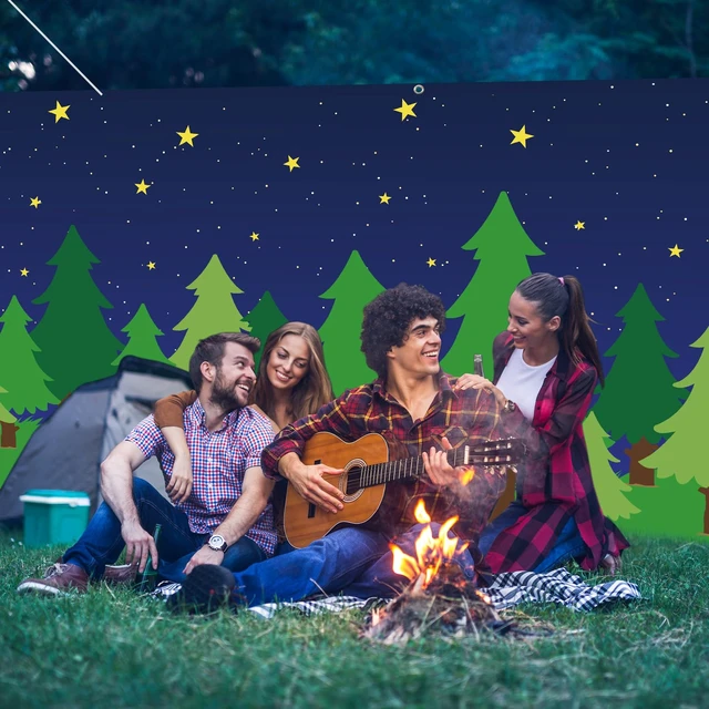 Alt view image 5 of 6 - 10 x 30 ft Enchanted Forest Camping Backdrop Forest Night Scene Camping Background Supplies Photography Background for Theme Party Photo Banner Decoration