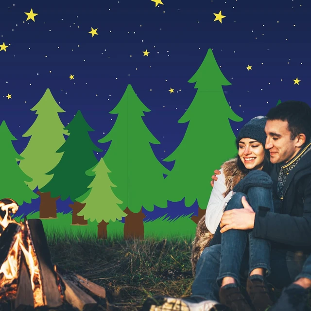 Alt view image 6 of 6 - 10 x 30 ft Enchanted Forest Camping Backdrop Forest Night Scene Camping Background Supplies Photography Background for Theme Party Photo Banner Decoration