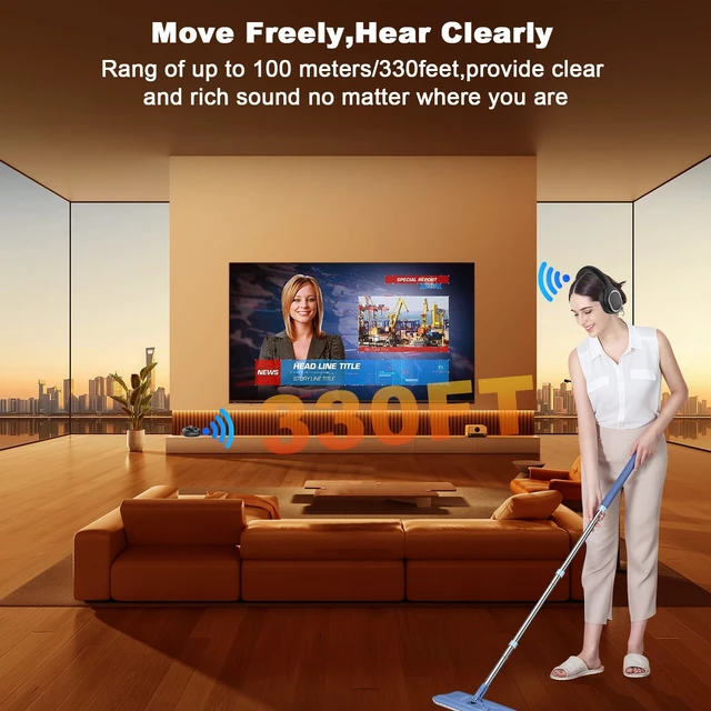 Alt view image 3 of 7 - Wireless Headphones for TV Watching with Charging Base for Seniors Plug and Play,Range 330 ft,No Audio Delay,Charging Dock,Optical AUX RCA Compatible,Wireless TV Headset,Gift for Parents