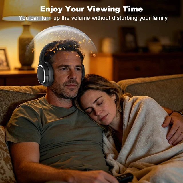 Alt view image 6 of 7 - Wireless Headphones for TV Watching with Charging Base for Seniors Plug and Play,Range 330 ft,No Audio Delay,Charging Dock,Optical AUX RCA Compatible,Wireless TV Headset,Gift for Parents