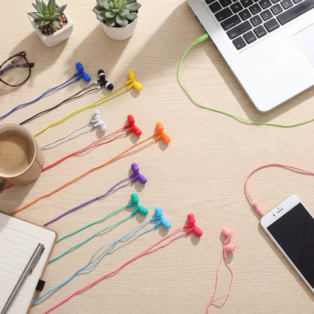 Alt view image 4 of 7 - 300 Pack Bulk Earbuds for Classroom, 3.5mm Wired Headphones Individually Wrapped for School Testing, Computer Lab Headsets for Students, Educational Settings, 12 Assorted Colors