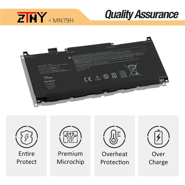 Alt view image 5 of 7 - MN79H Laptop Battery for Dell XPS 9320, XPS 13 9340 9345, XPS 13 Plus 9320 XPS9320-7585SLV-PUS P51G P151G001 P151G002 2FVJM 02FVJM J7H5M 0J7H5M NXRKW 0NXRKW TR7FC Battery Replacement 11.55V 55Wh 3Cell