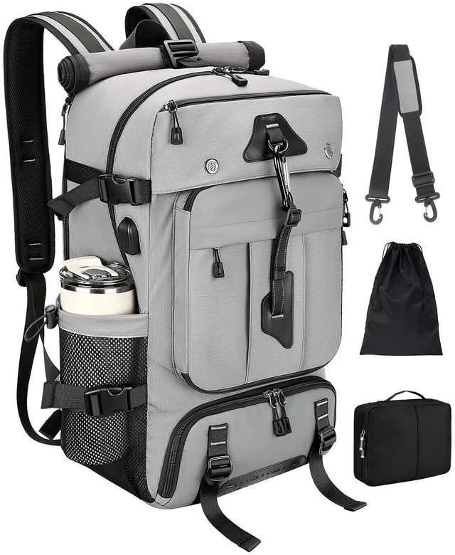 Main image of Travel Backpack for Men, 40L Carry on Backpack For Camping,Weekender Grey Large Carry On, Convertible Duffle Bag, Shoe Compartment, Fits 16 Inch Laptop, Durable