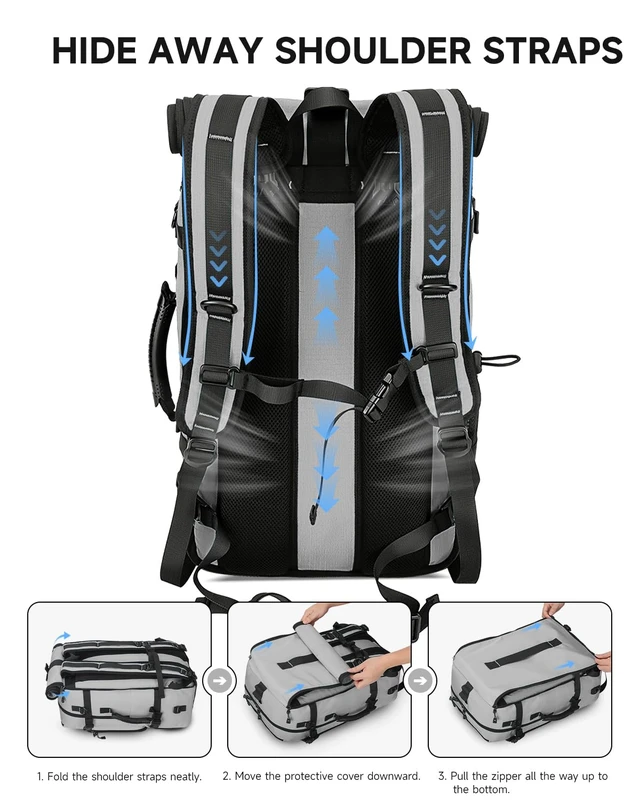 Alt view image 6 of 7 - Travel Backpack for Men, 40L Carry on Backpack For Camping,Weekender Grey Large Carry On, Convertible Duffle Bag, Shoe Compartment, Fits 16 Inch Laptop, Durable