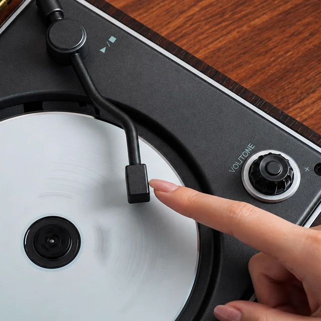 Alt view image 5 of 7 - Retro CD Player for Home, Portable Player with Bluetooth & Digital Output Vintage protable cd player, wooden housing, dual Speakers.Bluetooth In/Out, 2600mAh rechargeable,remote & RGB lights