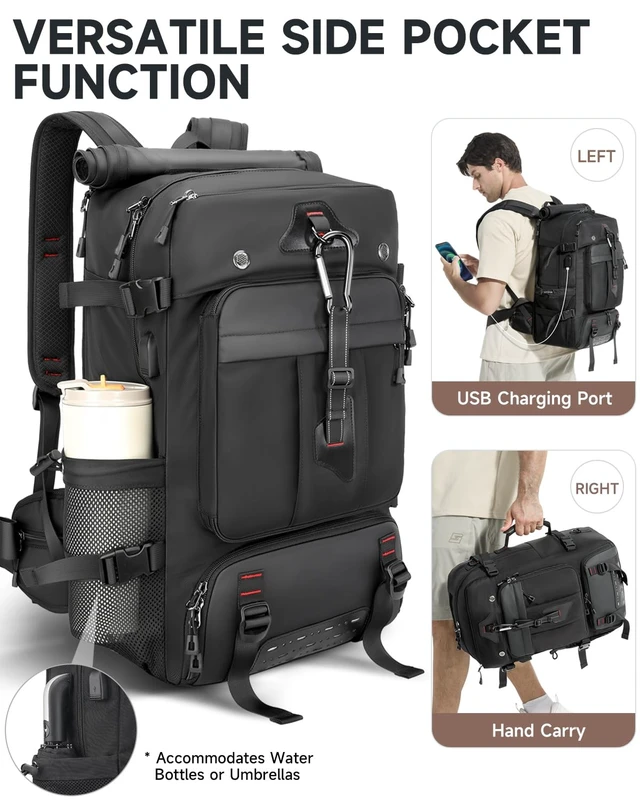 Alt view image 6 of 7 - Travel backpack for men,60L Extra Large Carry on Backpack Durable Convertible Duffle Bag with Shoe Compartment Fit for 17 Inch Laptop for travel, camping,Weekender Hiking