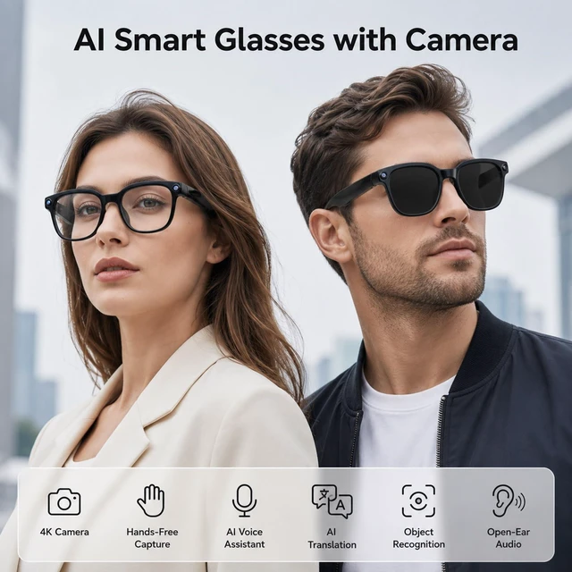 Alt view image 4 of 7 - AI Smart Glasses for Men & Women, 4K Photo & Video, Hands-Free POV Capture, Bluetooth Audio, AI Sunglasses Eyeglasses for Vlogging, Travel & Everyday Use