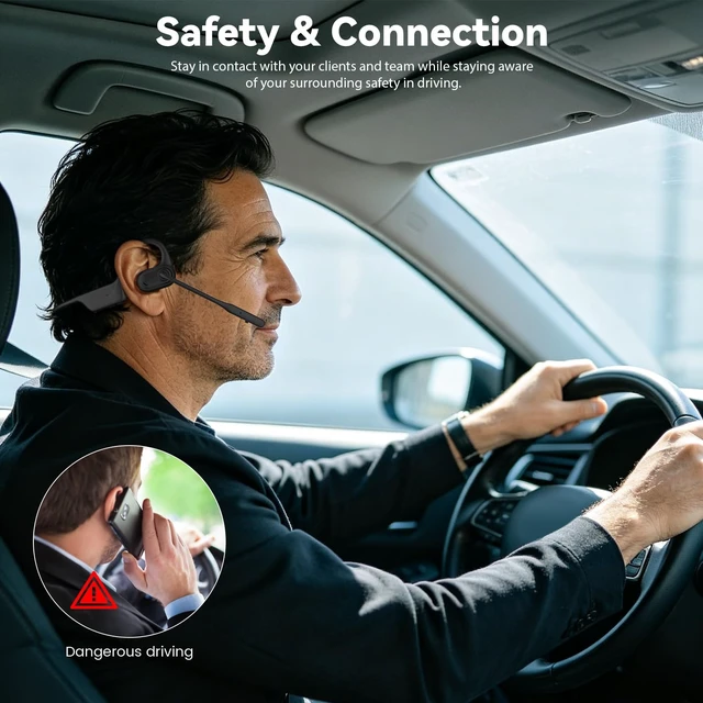 Alt view image 4 of 7 - Open Ear Headphones with Mic, Wireless Headset with Microphone Bluetooth 5.4 Lightweight Noise Cancelling Mute Button, Wireless Headset Earphones for Work, Driving, Home Office, Workouts