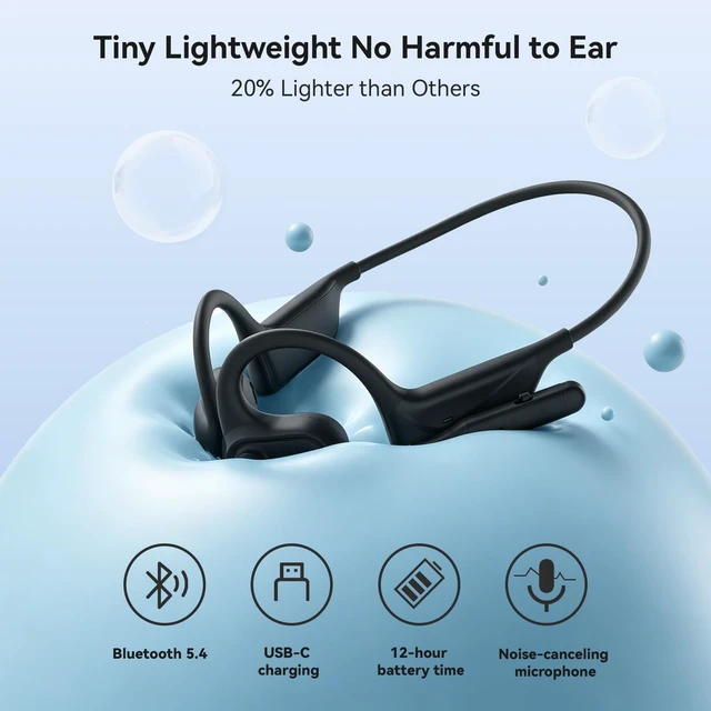 Alt view image 5 of 7 - Open Ear Headphones with Mic, Wireless Headset with Microphone Bluetooth 5.4 Lightweight Noise Cancelling Mute Button, Wireless Headset Earphones for Work, Driving, Home Office, Workouts