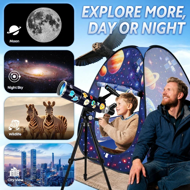 Alt view image 5 of 7 - 80mm Portable Telescope Kit for Adults & Kids with Pop-Up Tent 500mm Refractor for Astronomy Beginners, Portable Travel Telescope Kit, Moon Viewing, Stargazing, Phone Adapter, Backpack