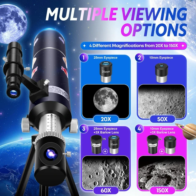 Alt view image 4 of 7 - 80mm Portable Telescope Kit for Adults & Kids with Pop-Up Tent 500mm Refractor for Astronomy Beginners, Portable Travel Telescope Kit, Moon Viewing, Stargazing, Phone Adapter, Backpack