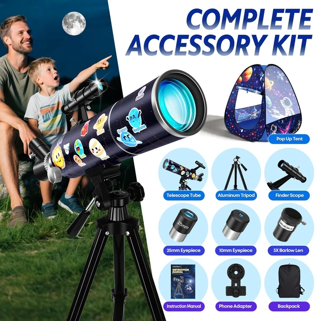 Alt view image 6 of 7 - 80mm Portable Telescope Kit for Adults & Kids with Pop-Up Tent 500mm Refractor for Astronomy Beginners, Portable Travel Telescope Kit, Moon Viewing, Stargazing, Phone Adapter, Backpack