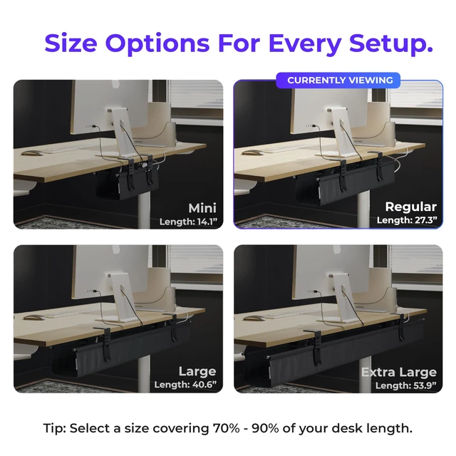 Alt view image 4 of 7 - Original Under Desk Cable Management Tray, Black, 27.3" No Drill, Premium Fabric, Clamp/Screw Mount Cord Organizer, Supports Up to 66lbs