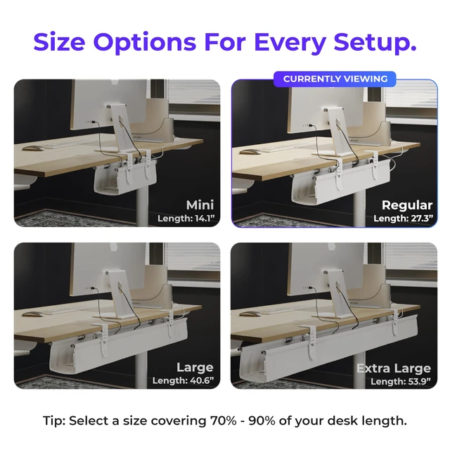 Alt view image 4 of 7 - Original Under Desk Cable Management Tray, White, 27.3" No Drill, Premium Fabric, Clamp/Screw Mount Cord Organizer, Supports Up to 66lbs