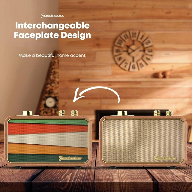 Alt view image 4 of 7 - Portable Bluetooth Speaker-AM FM Retro Radio Wireless, Retro Wood Excellent Sound and Reception, Aux/Antenna,Charge-While-Play,10H Playtime, Interchangeable Panel, Vintage Wood Frame