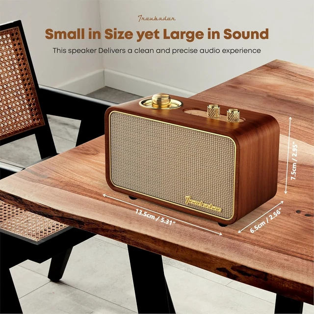 Alt view image 5 of 7 - Bluetooth Speaker with AM/FM Radio, Vintage, Portable, Wood Retro Wireless Speaker, 10H Playtime, Charge-While-Play, Aux/Antenna, Interchangeable Panel, Wood Frame