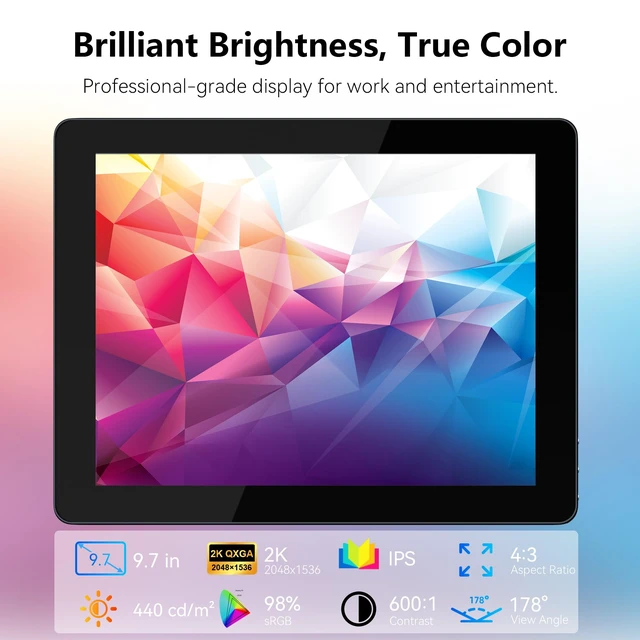 Alt view image 2 of 7 - 9.7" 2K Portable Monitor Touchscreen, 2048x1536 IPS Display with 10-Point Touch, HDMI & Dual USB-C, CNC Aluminum Body, Built-in Speaker, Protective Case for PC/Phone/Travel/Home Office