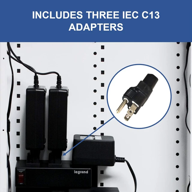 Alt view image 3 of 7 - Legrand AC1031 Media Enclosure Power Strip, Half Width for Power Strip Media Cabinet, Power Strip to Optimize Cable Management with 6 Outlets, 3 IEC C13 Adapters,1 IEC C7 Adapter, Black