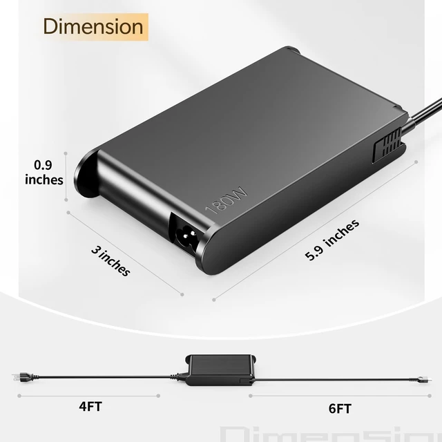 Alt view image 3 of 6 - Slim 180W 36V 5A GaN USB-C AC Charger Compatible with Lenovo ADL180YGSDC3A ADL180YGSCC3A, ThinkPad P16 G3 21RQ 21RR, ThinkPad T16g G3 21V5 21V6, Legion Pro 5 5i 7 7i, Legion 9 Laptop Power Adapter