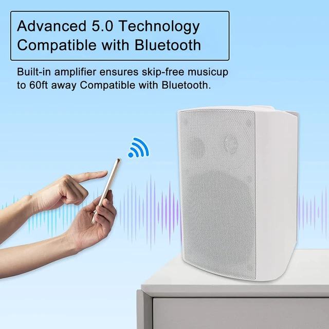 Alt view image 2 of 7 - 5.25 Inch 300 Watts Indoor Outdoor Bluetooth Speakers Waterproof Wall Mount Speakers Wired System All Weather Resistant for Patio Porch Home Theater Backyard(White)